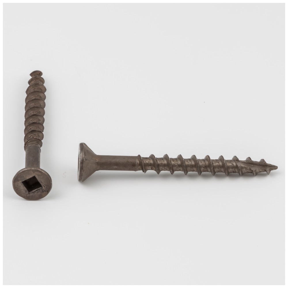#8 x 1-5/8" Flathead With Nibs Type 17 Square Drive Coarse Thread screws in Clean Brown Wax finish, sold by keg bucket