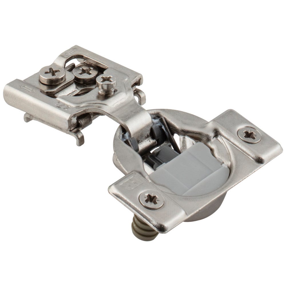 Dura-Close® 1/2" Overlay Soft-Close Compact Hinge with Dowels in a sleek finish, perfect for modern cabinetry.