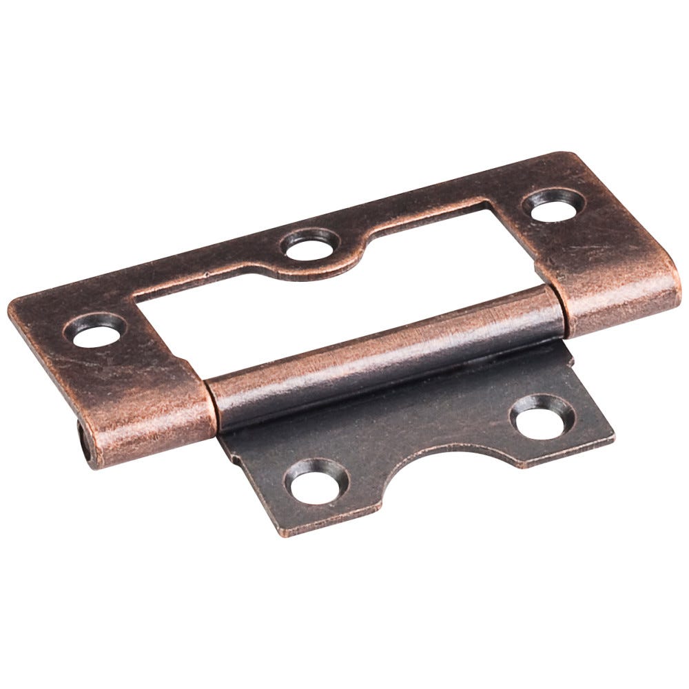 2-1/2 inch Fixed Pin Flat Back Non-Mortise Hinge in Antique Copper finish, designed for use with 3/4 to 1-1/8 inch panels