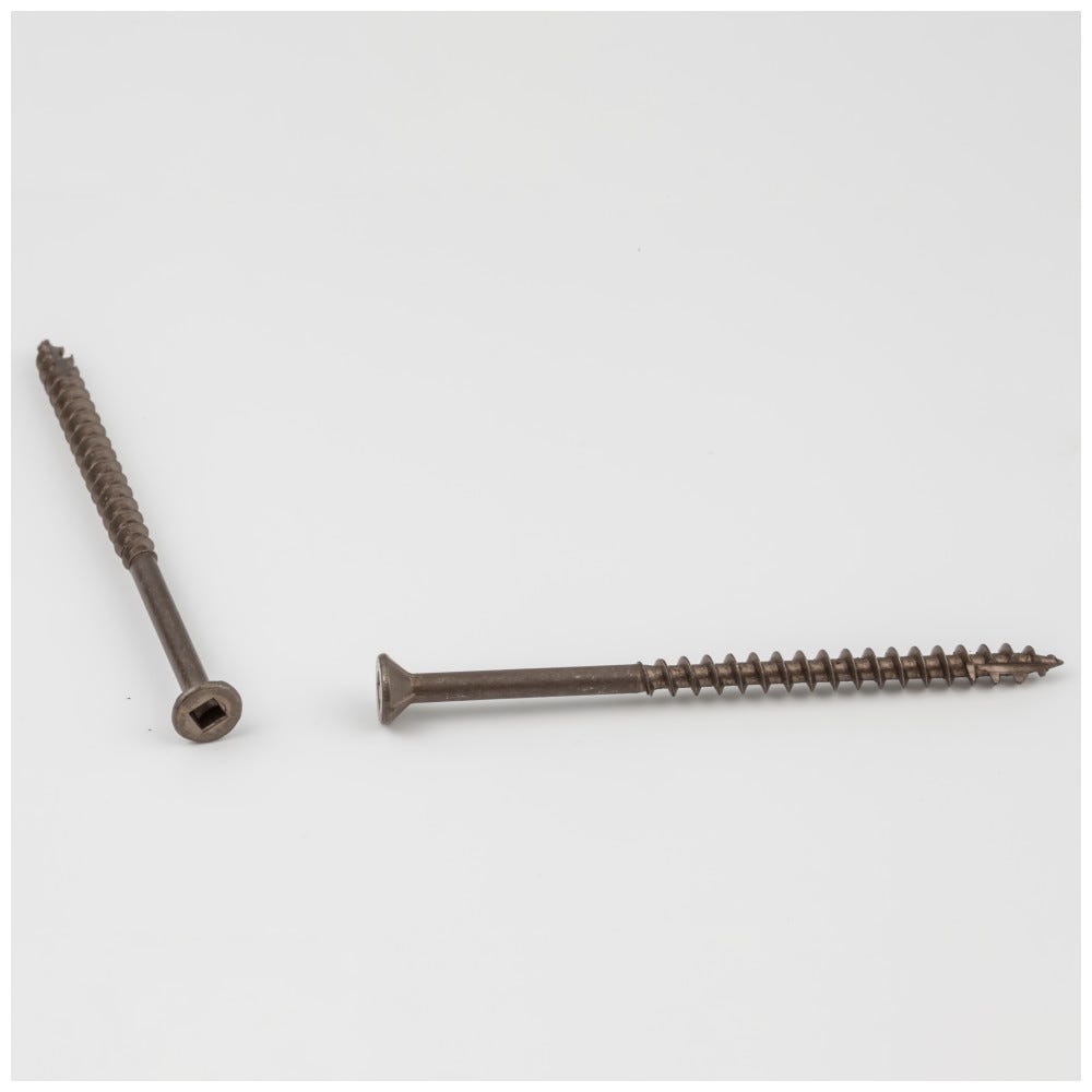 #9 x 3" Flathead With Nibs Type 17 Square Drive Coarse Thread screws in Clean Brown Wax finish, made from durable metal.