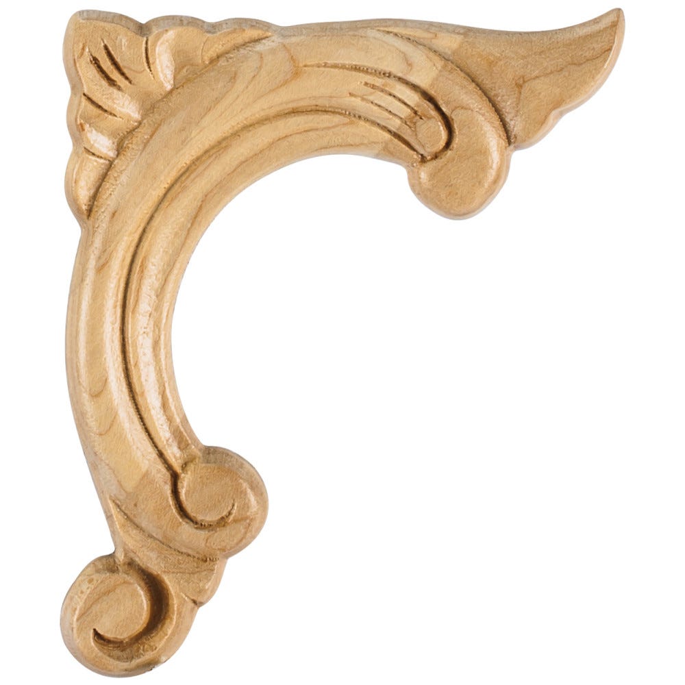 3-3/4" x 3/8" x 4-1/2" Maple Carved Wood Applique Right in Maple finish