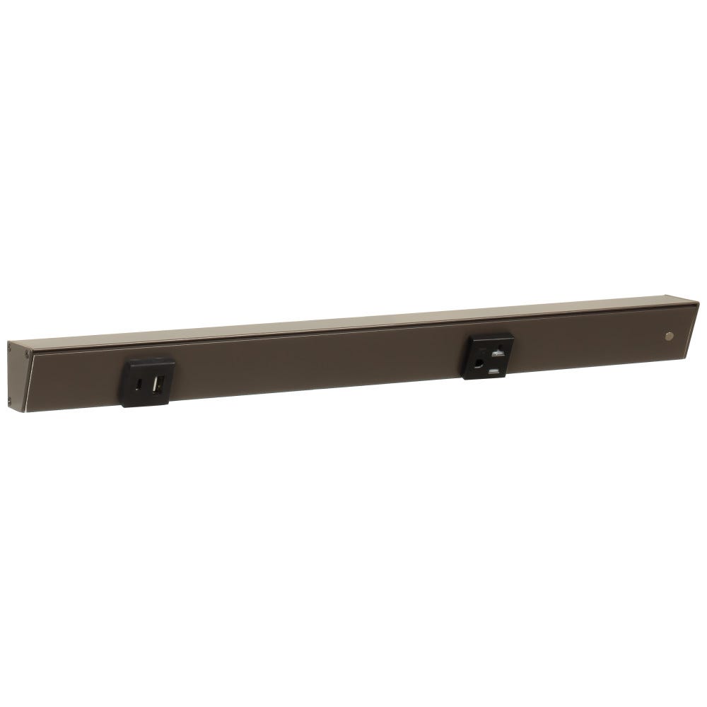18" APT receptacle in bronze powder finish with black single receptacle and USB-Ac port, designed for modern interiors.