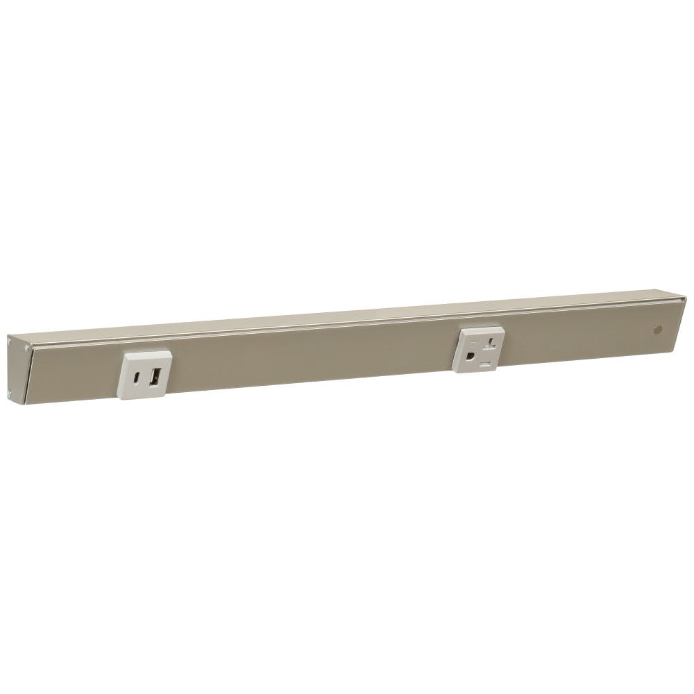 Satin Nickel 18" Single Receptacle with USB-Ac Left and wire entry Right in grey finish