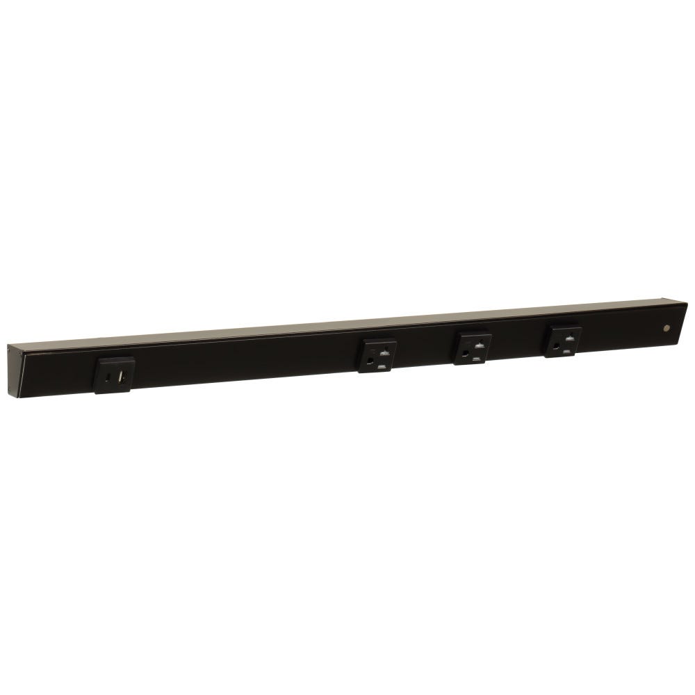 24" black powder finish receptacle with USB-Ac port and wire entry, sleek design for modern interiors