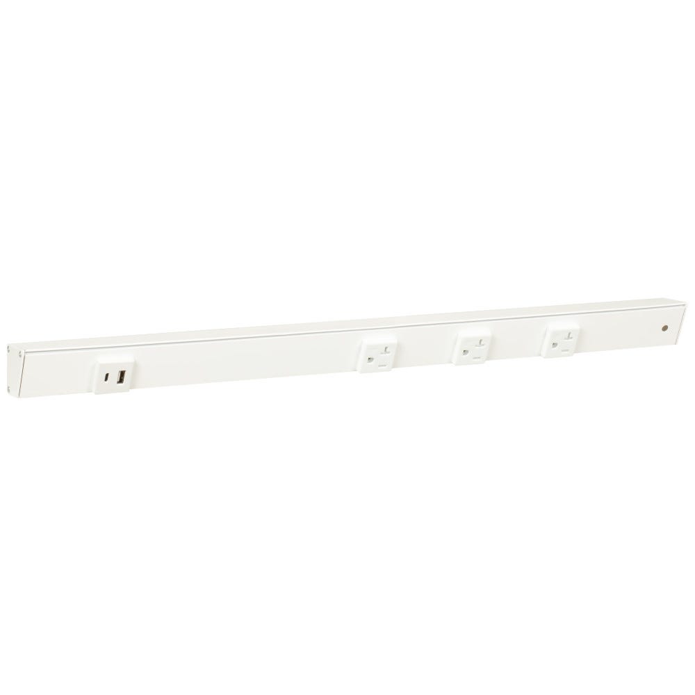 24-inch Apt 3pcs 20A receptacle with USB-Ac left, white powder finish, single receptacle