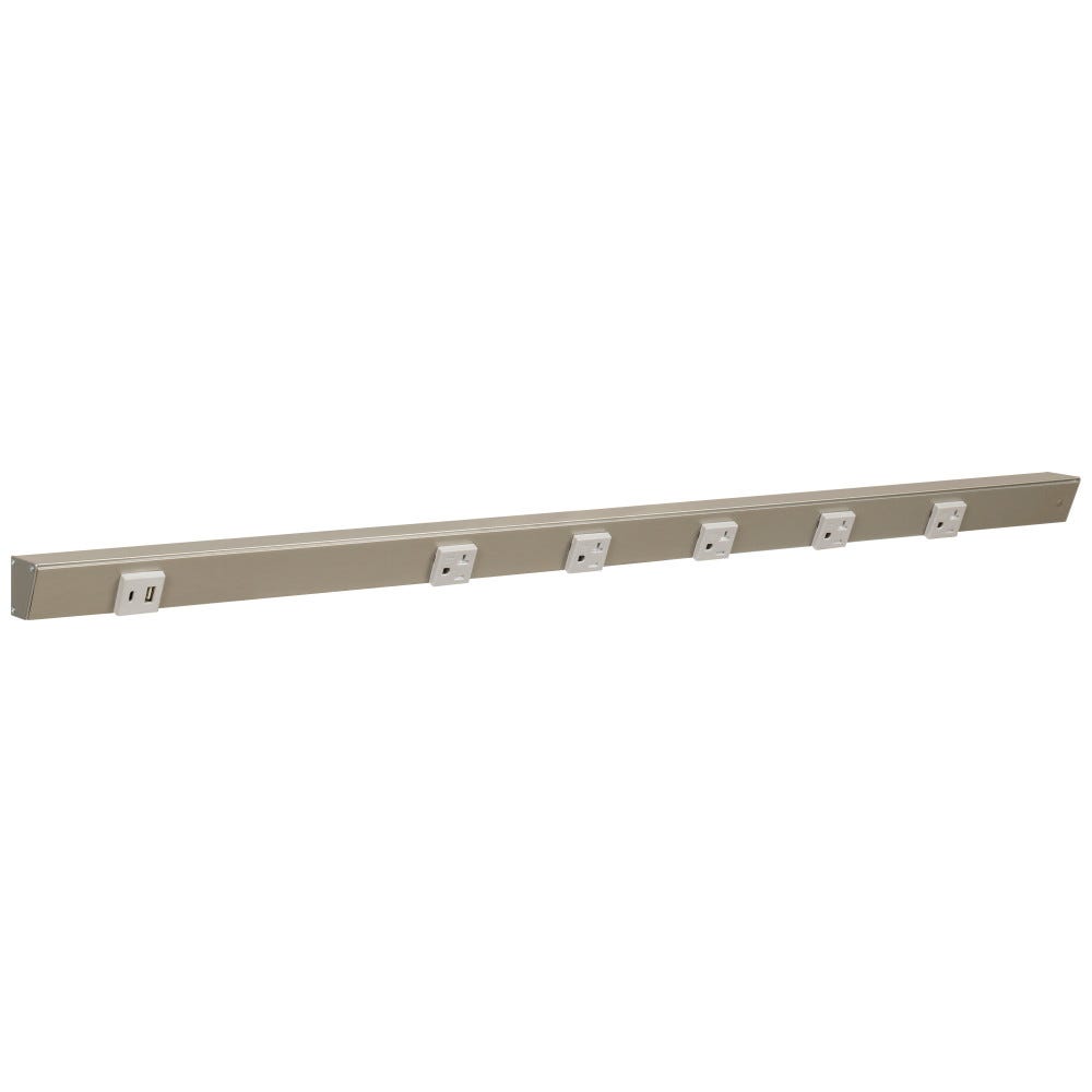 36" Apt 5pcs 20A receptacle in satin nickel powder finish with grey single receptacle and USB-Ac port