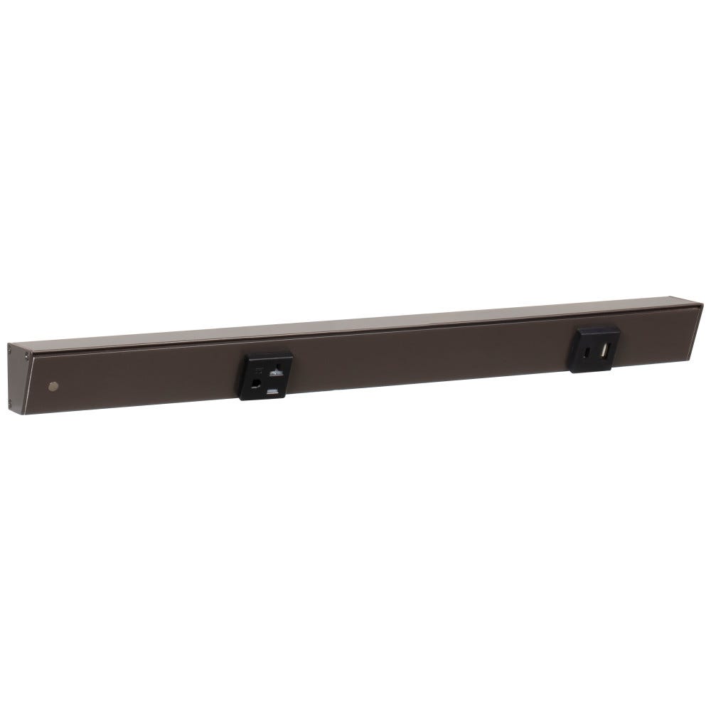 18 inch Apt 20A receptacle with USB-Ac right, bronze powder finish, black single receptacle, stylish and functional