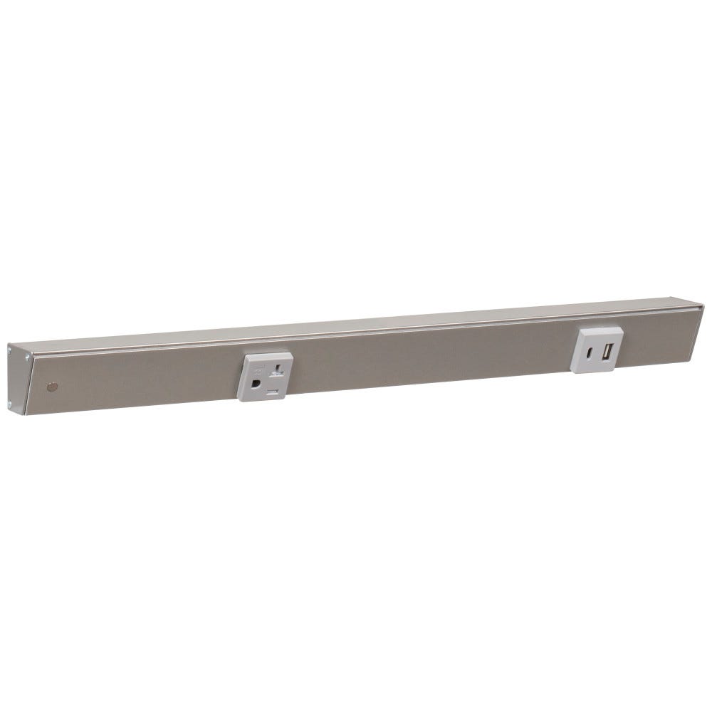 18" Satin Nickel USB-Ac Receptacle with left wire entry, grey single receptacle, modern design
