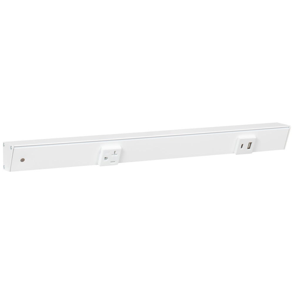 18 inch white powder finish single receptacle with USB-Ac right and wire entry left, Task Lighting
