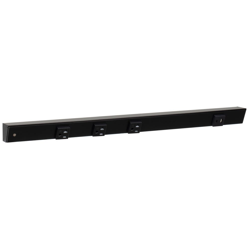 24 inch black powder finish 20A receptacle with USB-Ac right and wire entry left