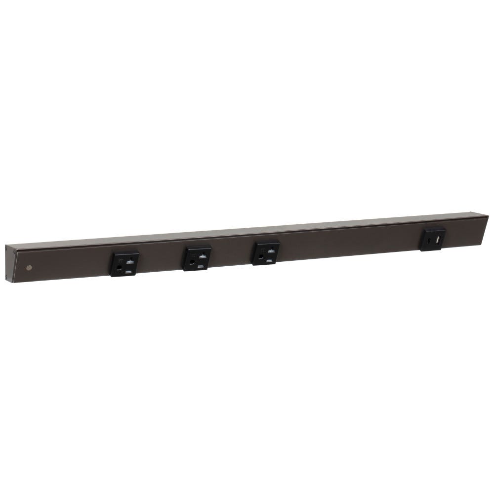 24-inch bronze powder finish receptacle with USB-Ac right and wire entry left, black single receptacle
