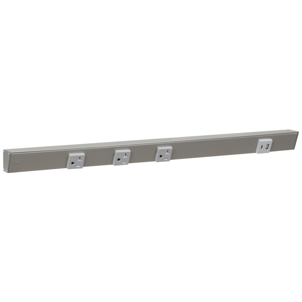 24" Apt 3pcs 20A Receptacle + 1pcs USB-Ac Right, Satin Nickel Powder Finish, Grey Single Receptacle