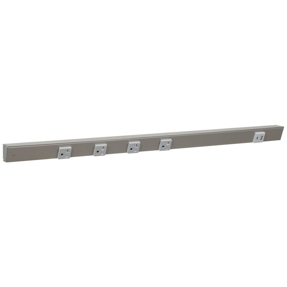 Satin Nickel 30" 4pcs 20A receptacle with USB-Ac right and wire entry left, grey single receptacle, Task Lighting