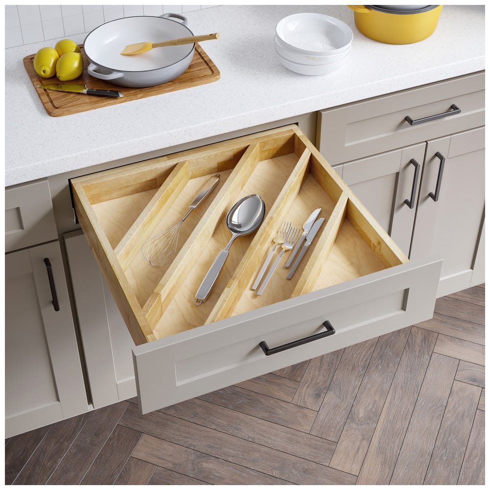 21" Angled Large Cutlery Insert in natural wood finish, designed for kitchen organization, made by Hardware Resources