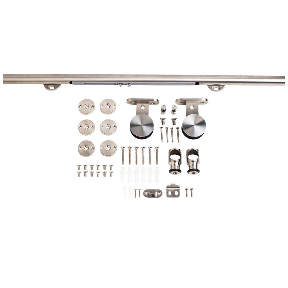 Set of 20 Barn Door Hardware Kits in stainless steel, contemporary design, 8-foot length, soft-close feature