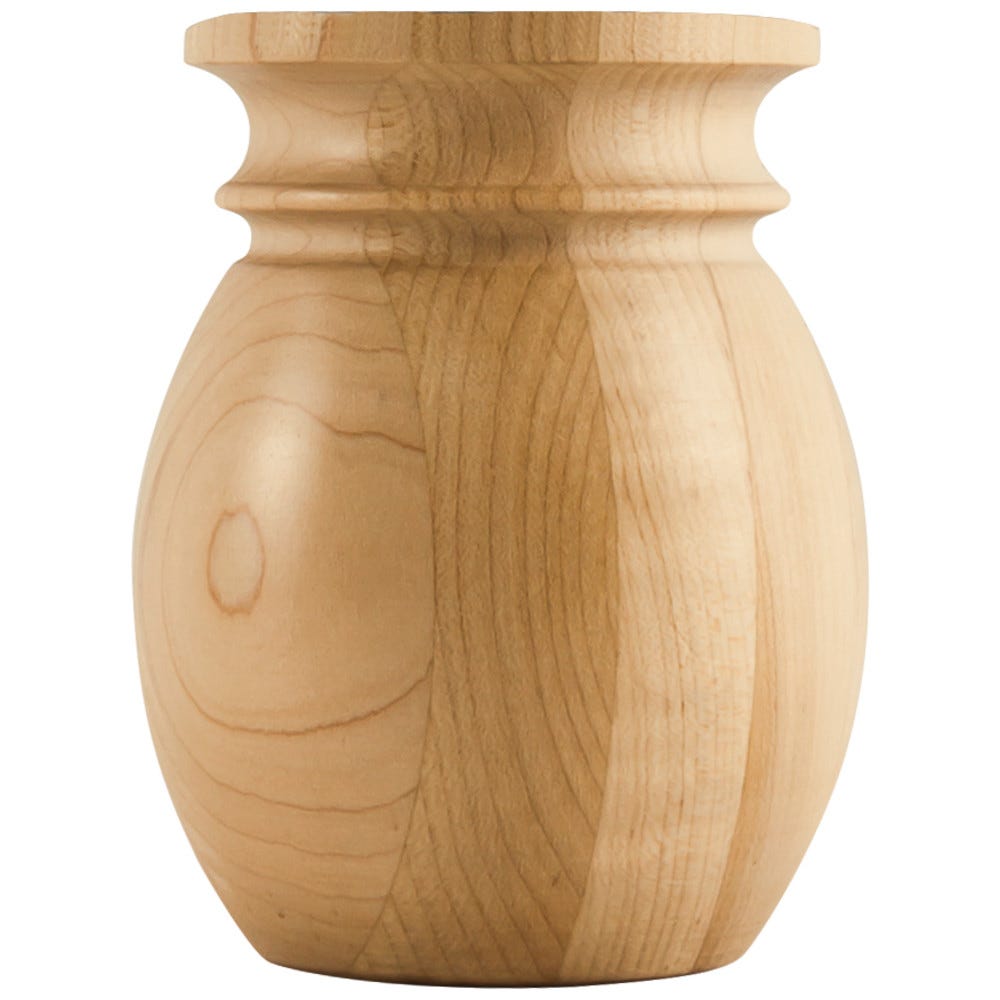 4" Round x 5" Tall Bun Foot with Bullnose Design and Cove Groove in carved wood finish