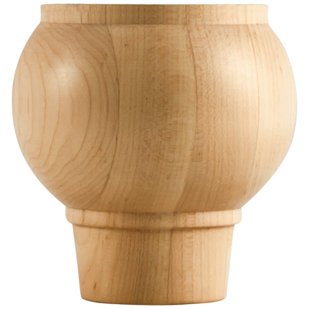 4" Round Bun Foot with Bullnose Design and Tapered Foot in carved wood finish