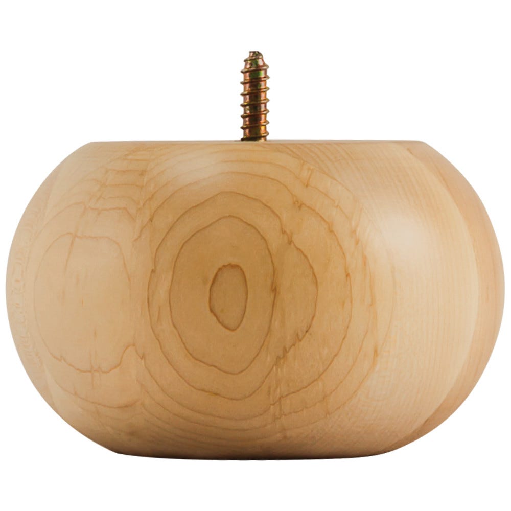 5 inch by 3 inch Rubberwood Bun Foot carved wood in natural finish