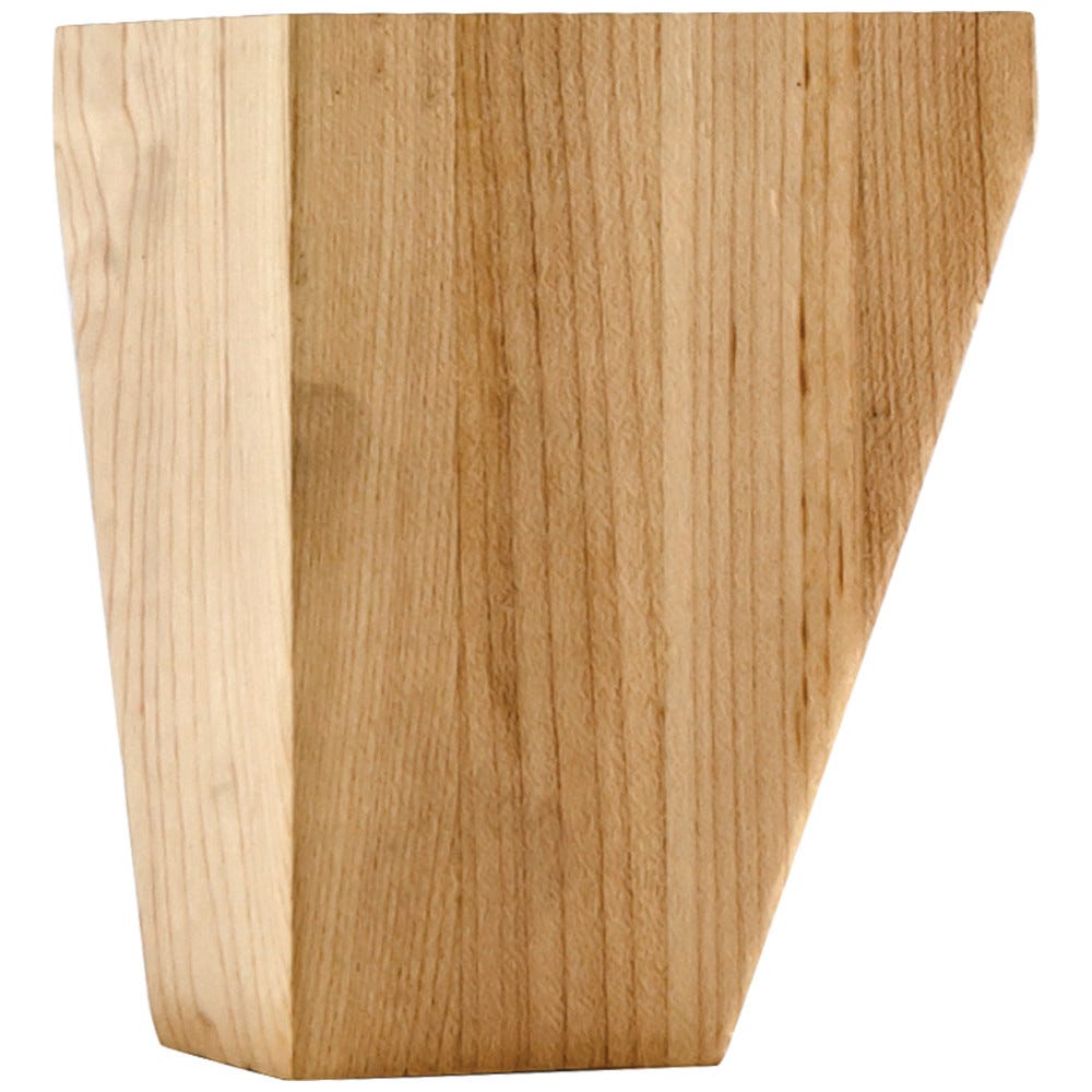 Shaker Style Sloped Bun Foot in White Oak, carved wood furniture accent, 3-1/2" x 4-1/2" size