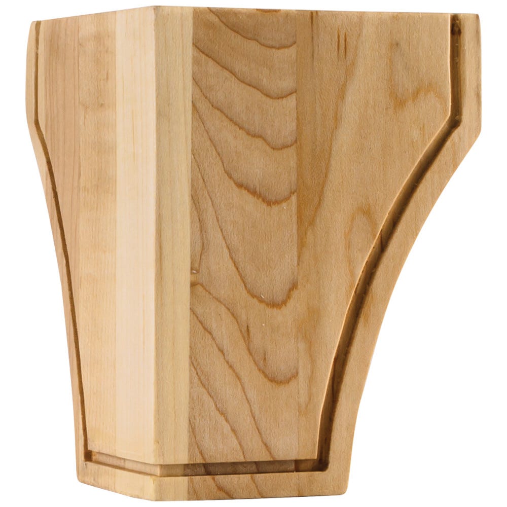 Triangular Corner Bun Foot in Maple and Rubberwood, 3-1/2" x 4-1/2" size, carved wood material