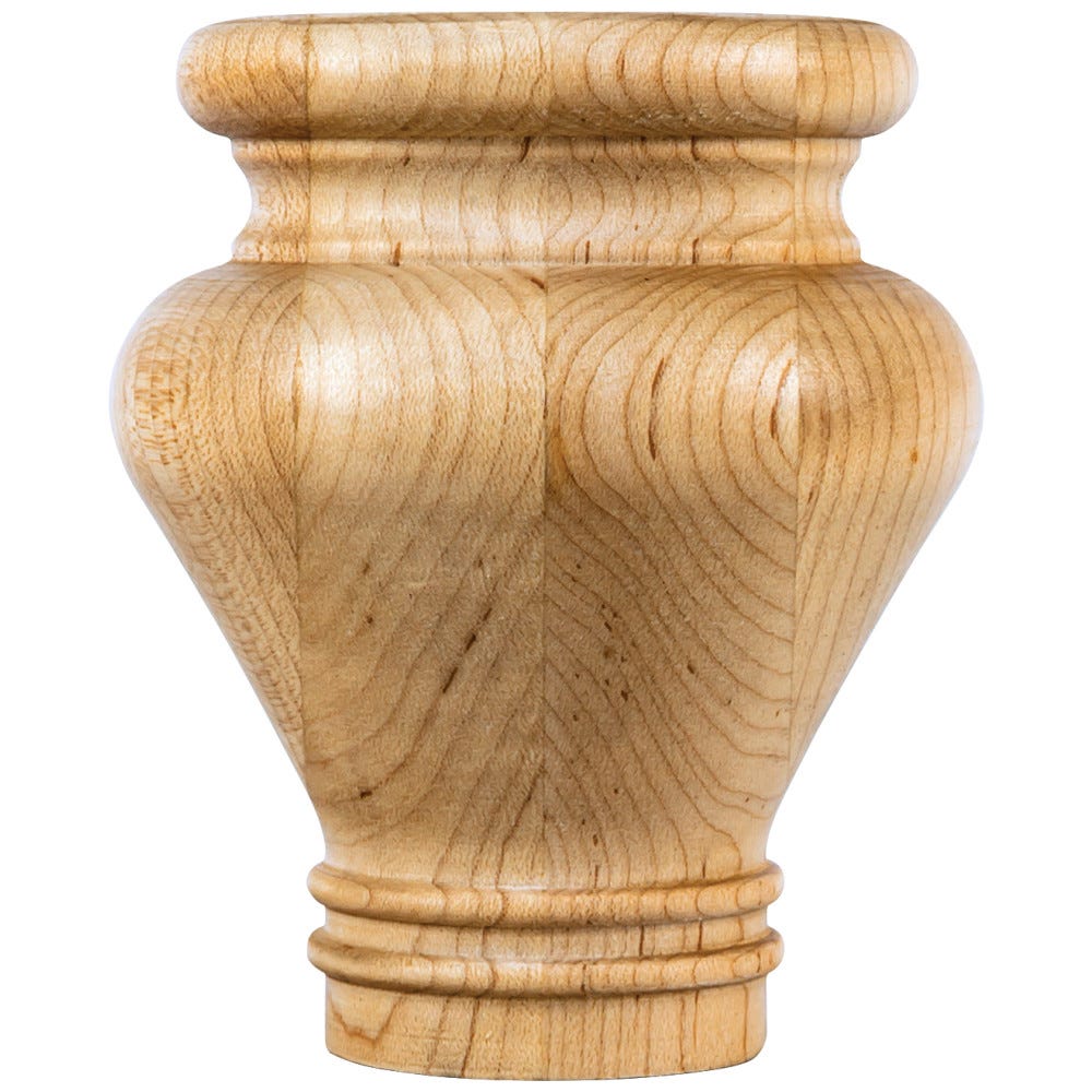 Turned Bun Foot in Alder, Rubberwood, and Maple finishes for furniture and cabinets