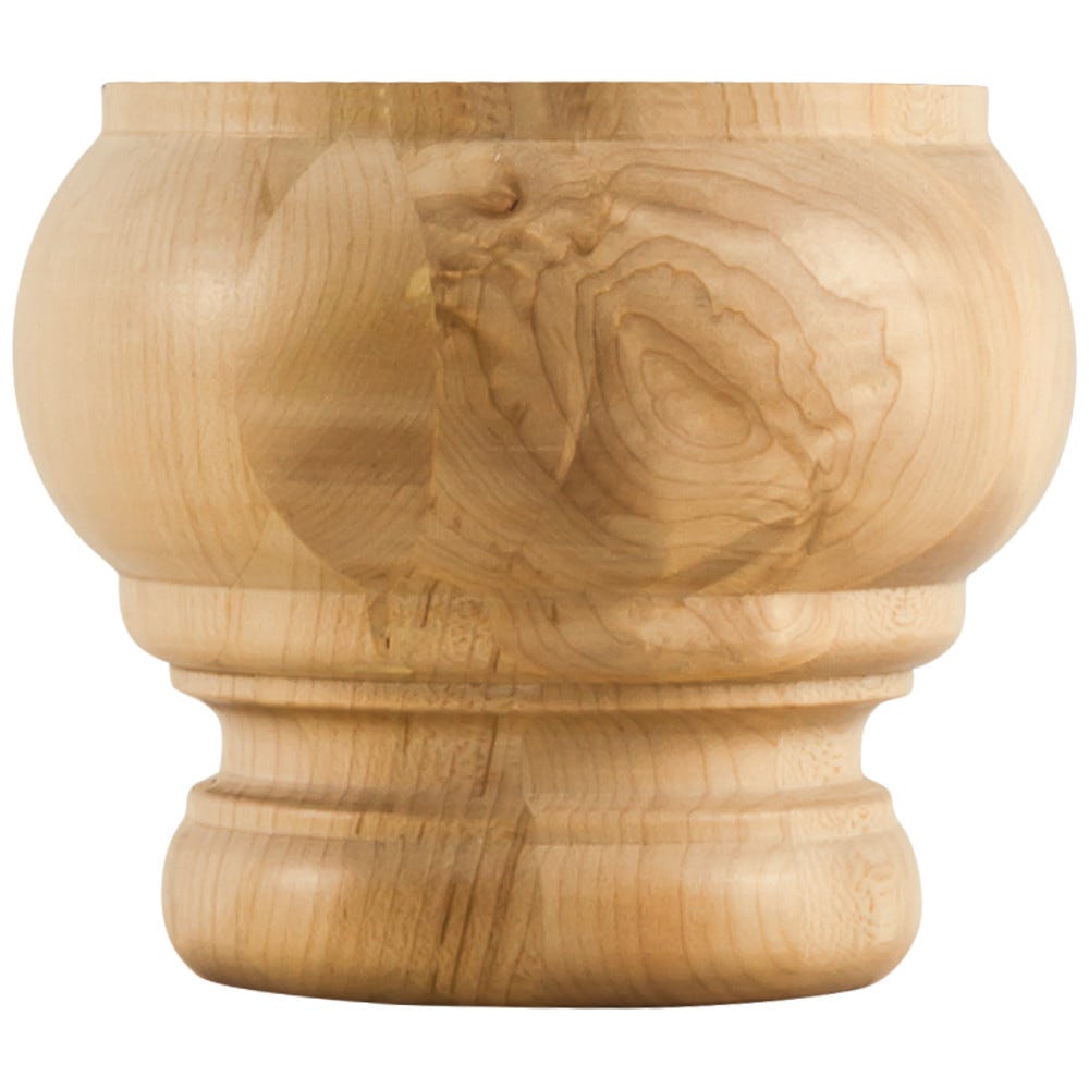 Reversible Turned Bun Foot 4-3/4"*4" in Rubber Wood, Hard Maple, Alder - carved wood furniture accent