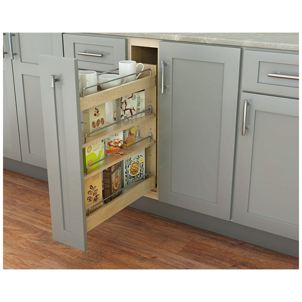 3" No Wiggle Base Filler Pullout in white finish, made of durable materials for kitchen organization