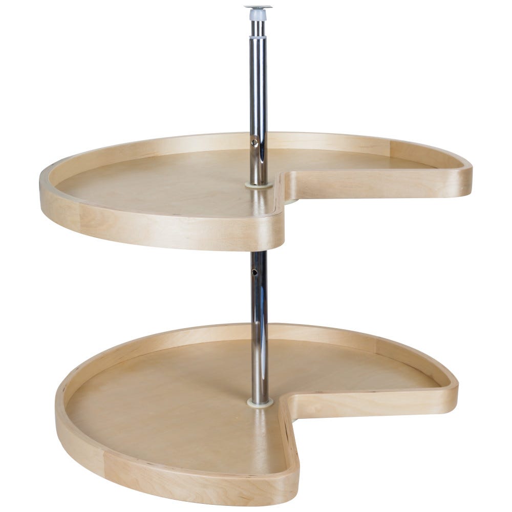 32" Kidney Banded Lazy Susan Set with Twist and Lock Adjustable Pole, Birch Plywood, Two Shelves