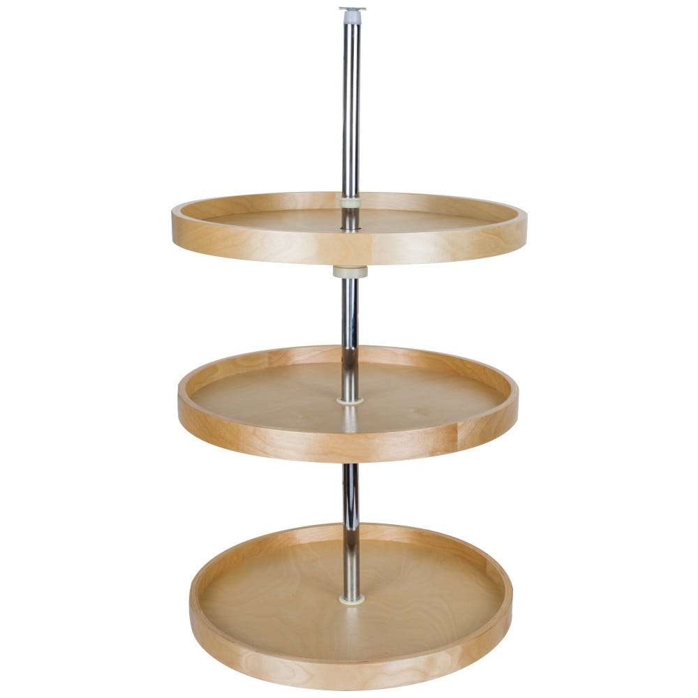 20" Round Banded Lazy Susan Set with Twist and Lock Adjustable Pole, Birch Plywood, 3 Shelves
