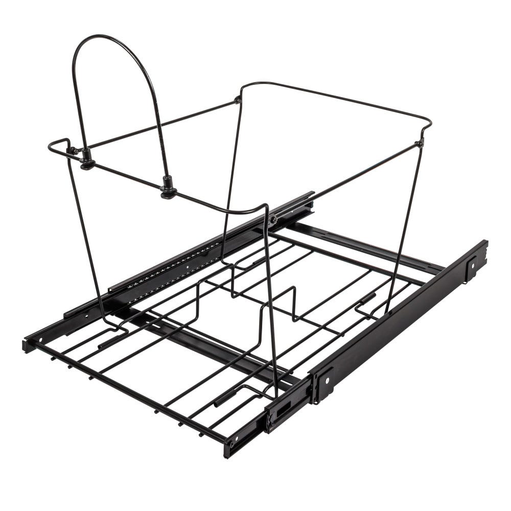 50 Quart Double Pullout Waste Container System in chrome wire finish, 15-3/16" wide x 22-1/16" deep, made of durable materials