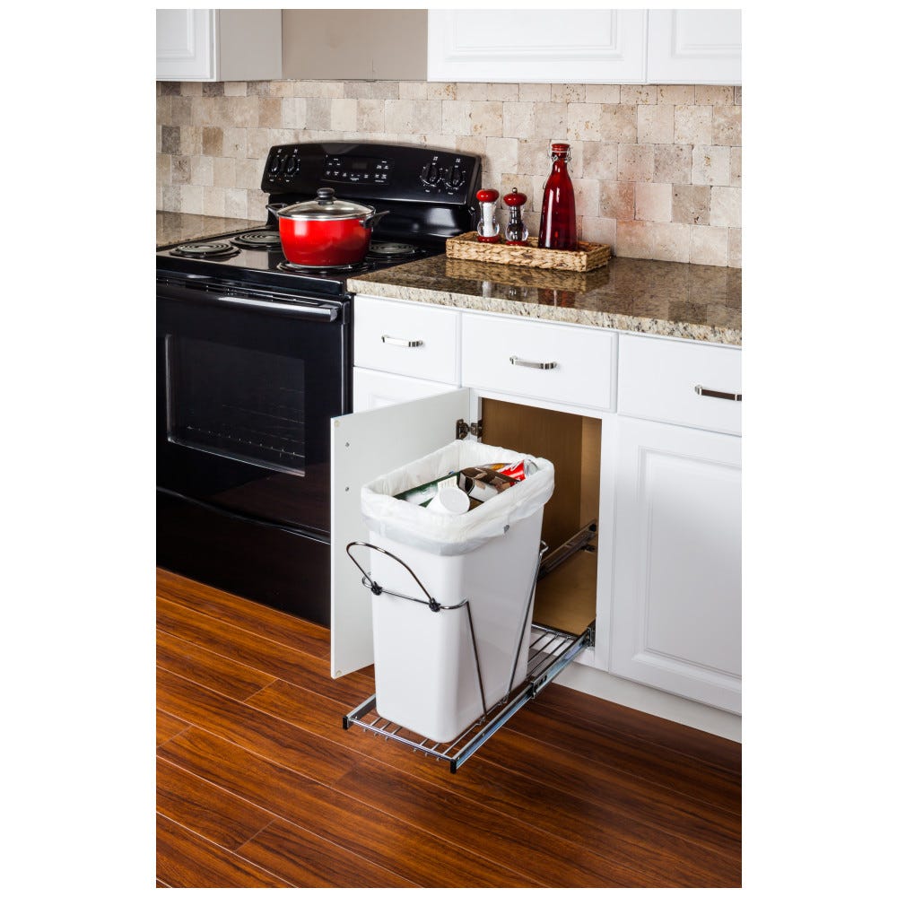35 or 50 Quart Single Pullout Waste Container System in black wire finish, 10-1/4" x 22" size, heavy-duty material