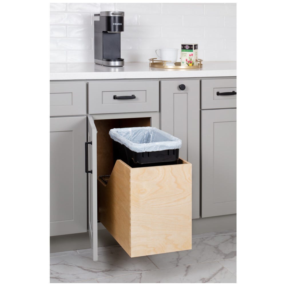 35qt black pullout waste container system made of Baltic Birch plywood with dovetail construction