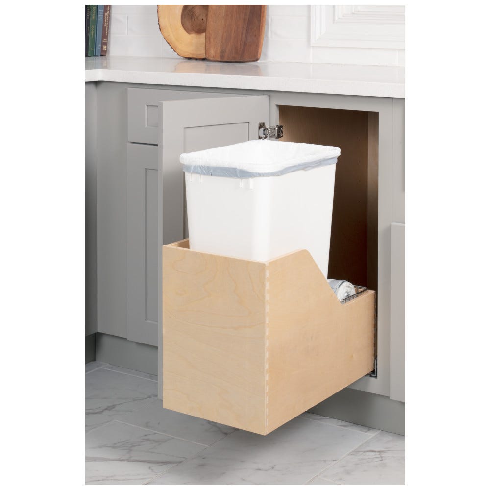 50qt White Preassembled Pullout Waste Container System made of Baltic Birch Plywood