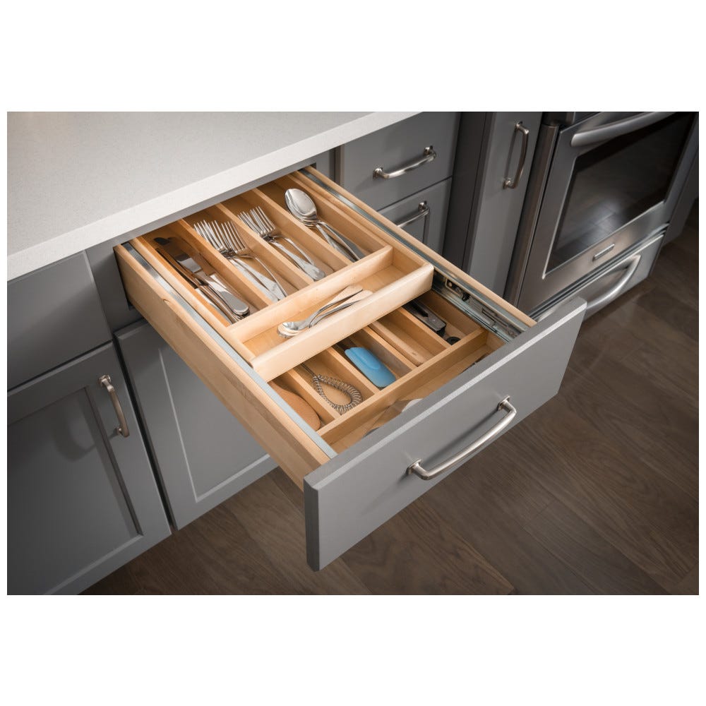 Nested Cutlery Drawer for 18" Base Cabinet in natural wood finish, designed for kitchen organization, made from durable materials.