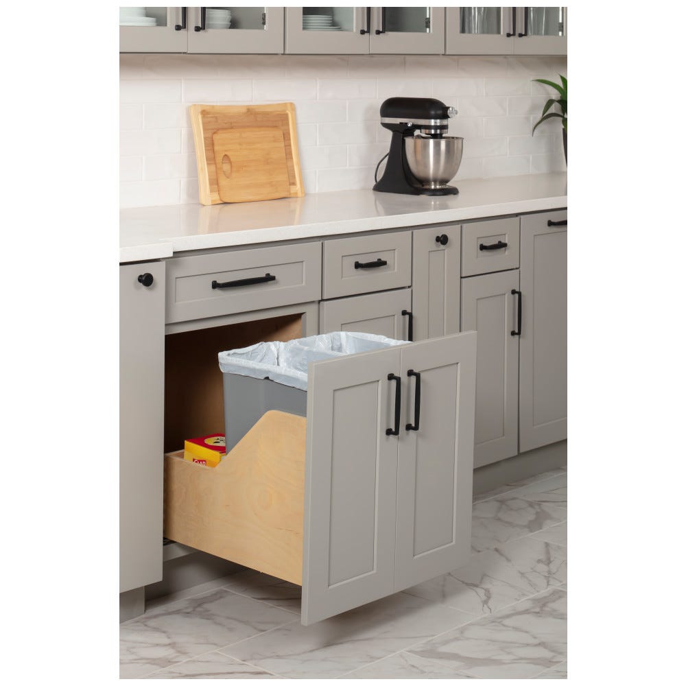 21" Double 35qt Grey Soft-Close Trashcan with wood bottom mount for door mounting