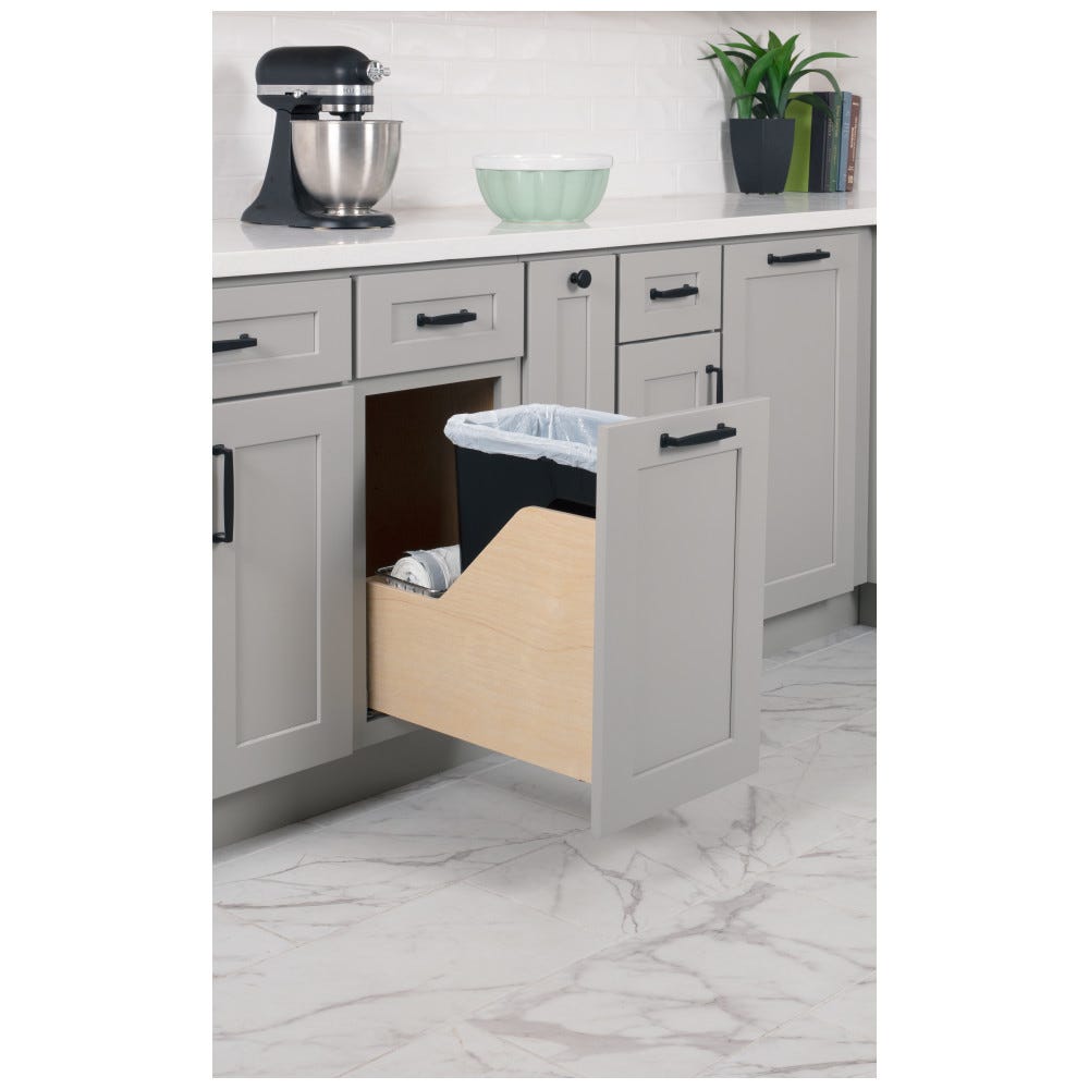 Black Preassembled 35qt Single Pullout Waste Container System made of Baltic Birch Plywood