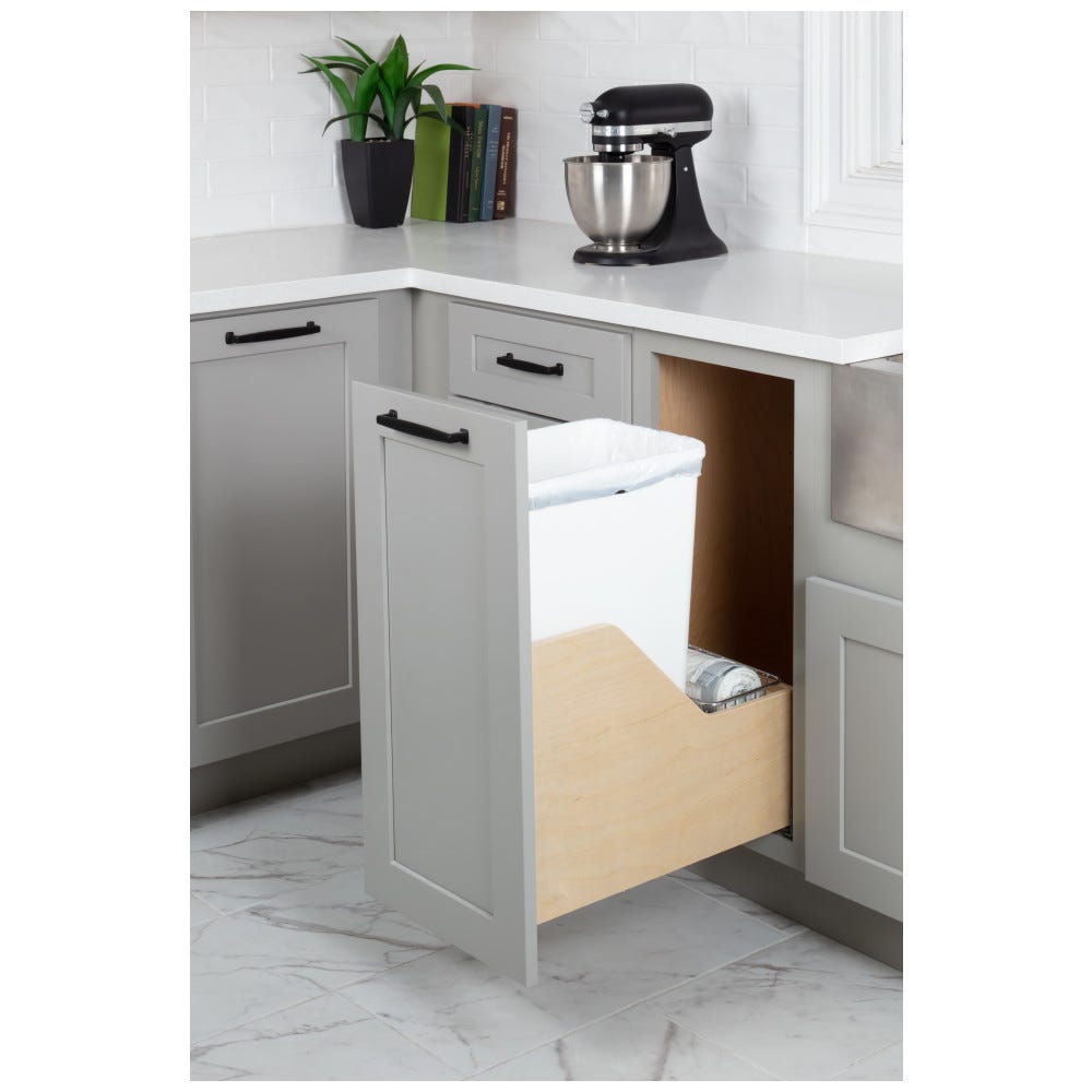 50qt White Preassembled Pullout Waste Container System made of Baltic Birch Plywood with dovetail construction