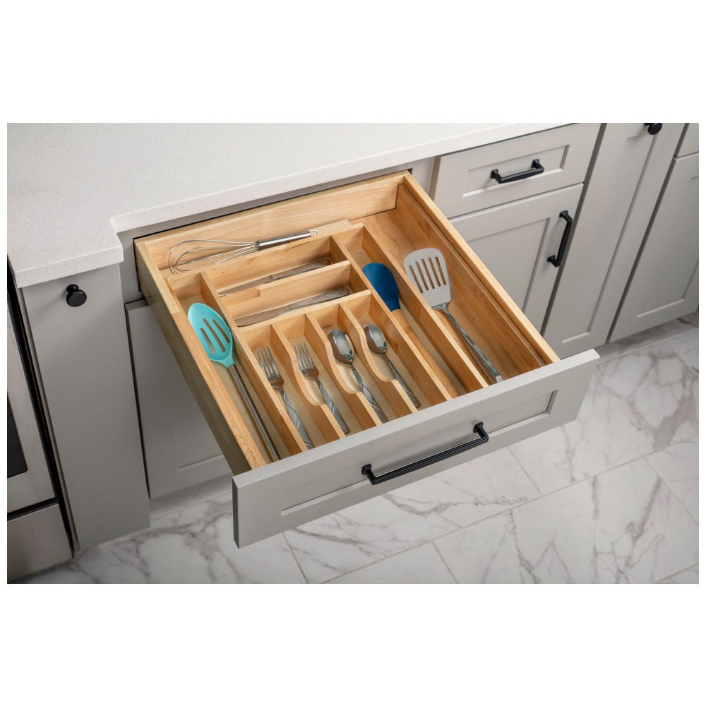 15" - 20" Modern Cutlery Insert in sleek finish, designed for kitchen drawers, made by Hardware Resources
