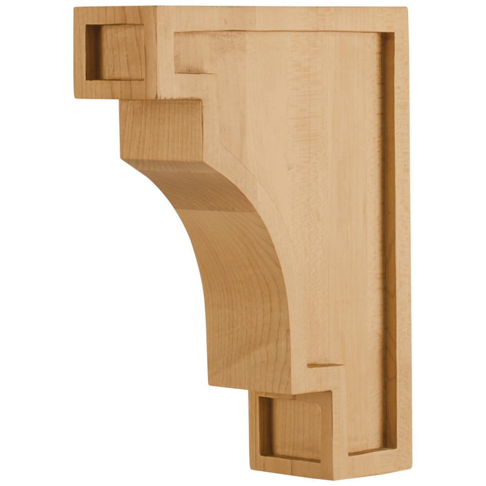 Coved Arts & Crafts Corbel 2" x 6" x 8" in Maple and Rubberwood finish, carved wood design