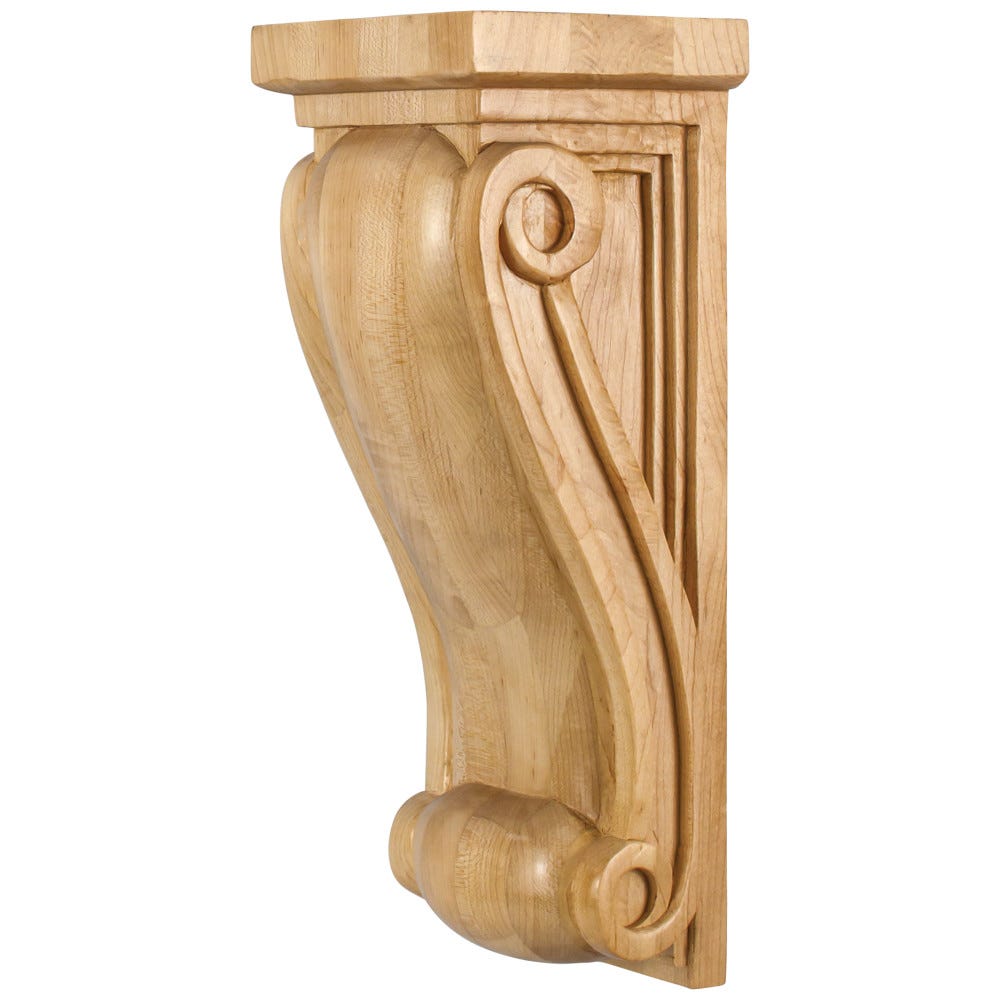 Medium Neo Gothic Traditional Corbel in Hard Maple, Alder, Rubberwood, Cherry - 5-1/2" x 5" x 14" carved wood