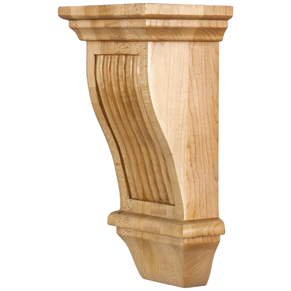 Renaissance Reeded Corbel in Maple, Alder, Rubberwood, Cherry - carved wood accent piece 5" x 4" x 10"
