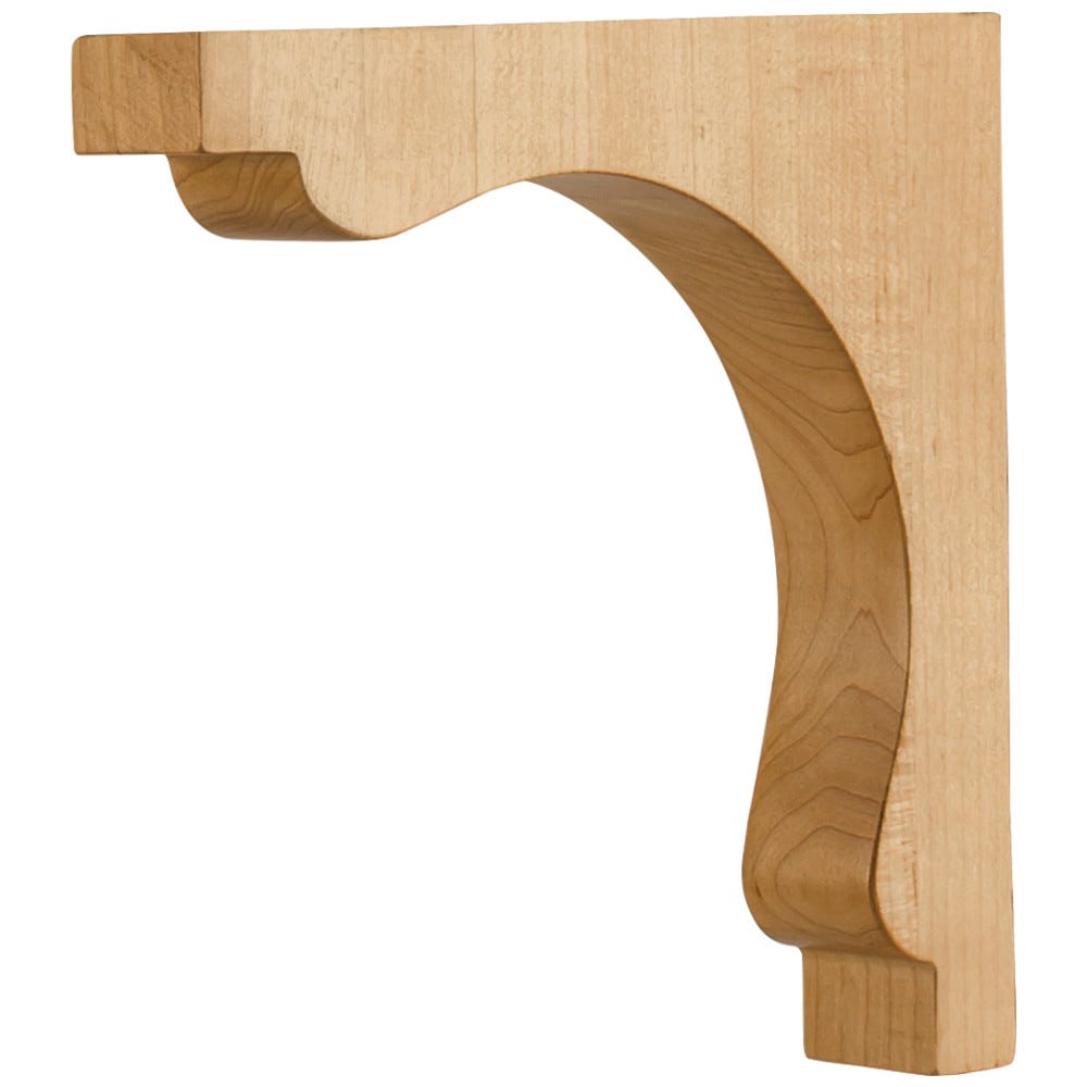 Transitional Corbel 1-1/4" X 7" X 7" in Alder, Oak, Hard Maple, Rubberwood, and Cherry finishes, crafted from premium wood species.