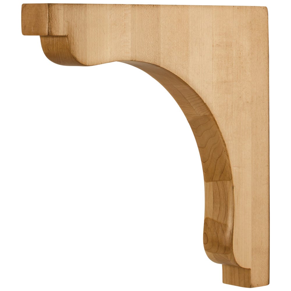 Transitional Corbel 1-1/2" x 10" x 10" in Alder, Oak, Maple, Rubberwood, and Cherry finishes, crafted from premium wood species.