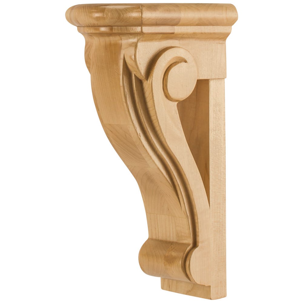 4" x 5" x 10" Open Art Nouveau Scrolled Corbel in Hard Maple, carved wood accent for elegant home decor