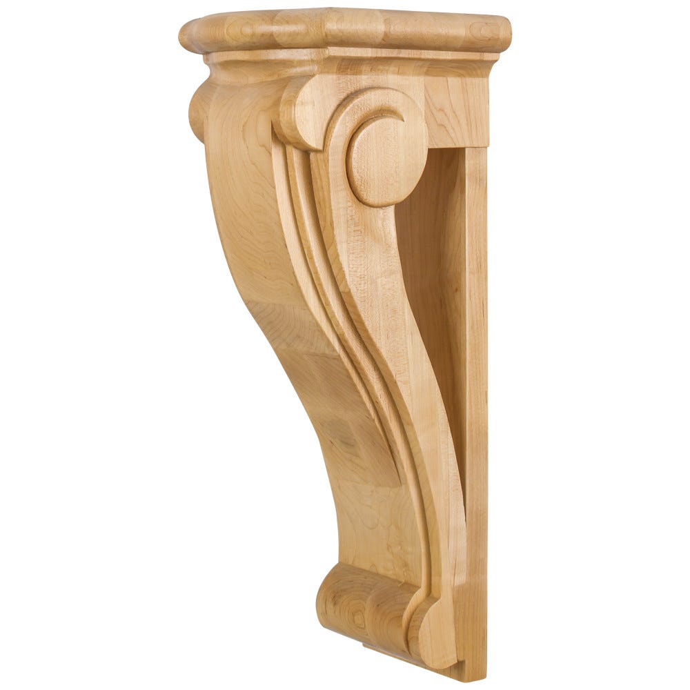 6-1/2" x 7-1/2" x 18" Open Art Nouveau Scrolled Corbel in Rubberwood