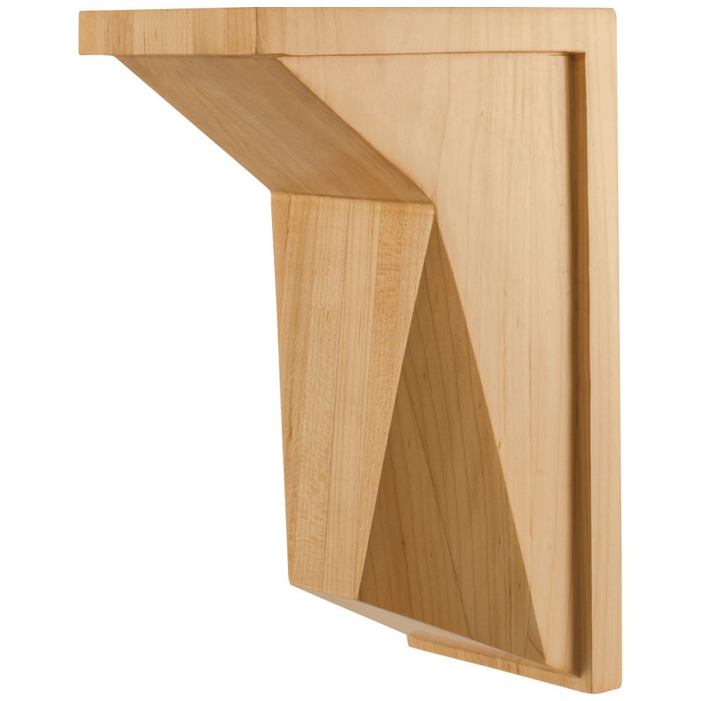5" x 8" x 12" Modern Corbel in Rubberwood with Beveled Corner, carved wood accent piece