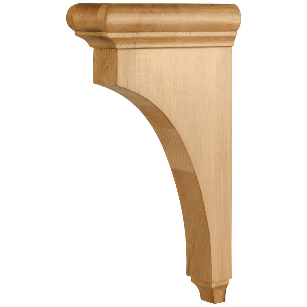 3" x 8" x 14" Transitional Corbel in Rubberwood, Hard Maple, and Alder finishes, carved wood design