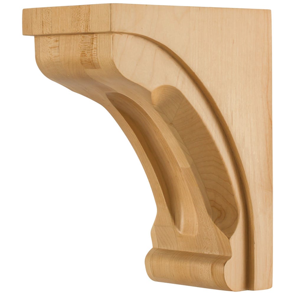 4" x 6" x 8" Modern Corbel in Hard Maple, Alder, Rubberwood, and Cherry finishes, carved wood design
