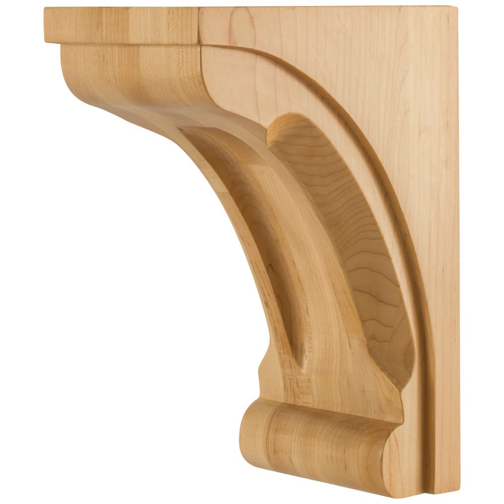 5 inch by 7 inch by 10 inch Modern Corbel in Hard Maple, Cherry, Alder, and Rubberwood finishes, carved wood design