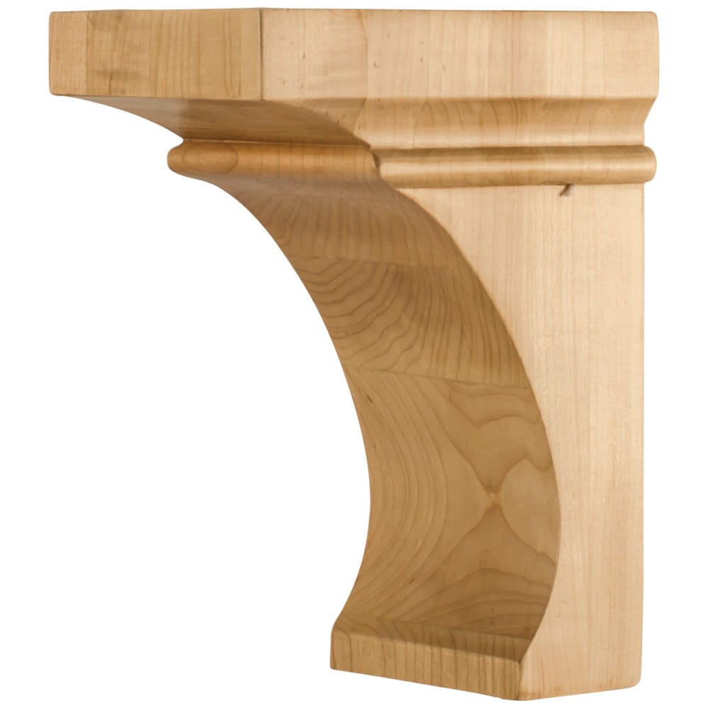 4" x 6" x 8" Alder Modern Corbel with Cove Design, carved wood finish